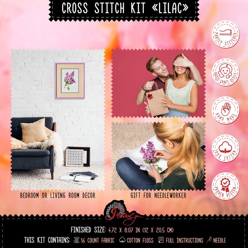 Povitrulya Counted Cross Stitch Kit for Adults â€œLilacâ€ | Hand Embroidery Kits - Mother's Day Gift for Mom or Grandma - Image 5